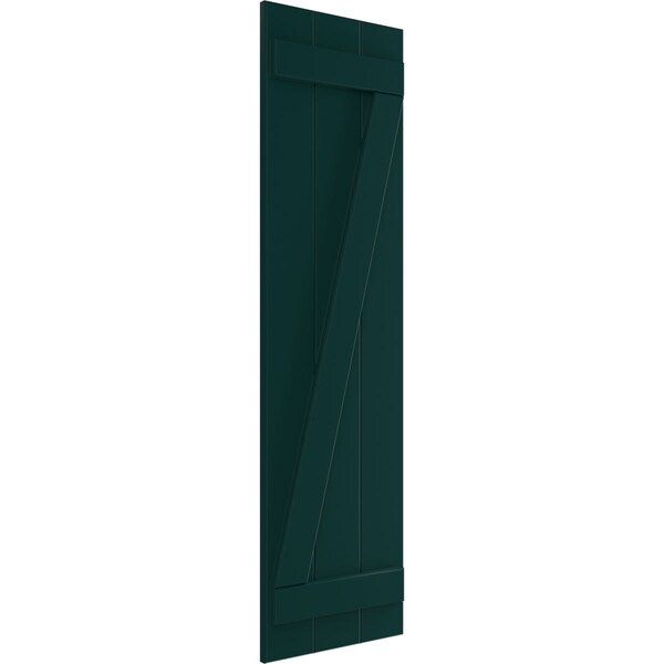 True Fit PVC Three Board Joined Board-n-Batten Shutters W/Z-Bar, Thermal Green , 16 1/8W X 29H